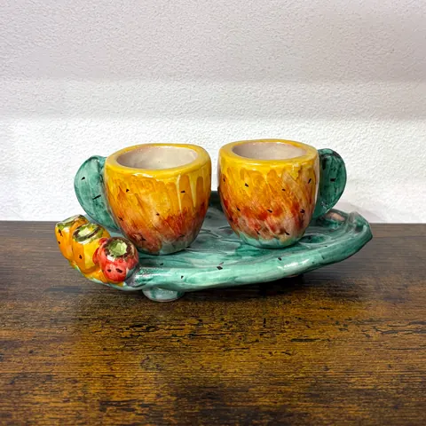 Coppia di tazzine Fico d’India, bomboniera in ceramica di Caltagirone
