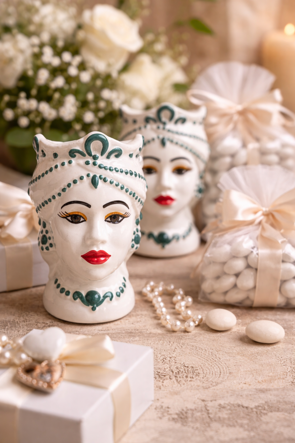 Bomboniere in ceramica artigianale con teste di moro coordinate