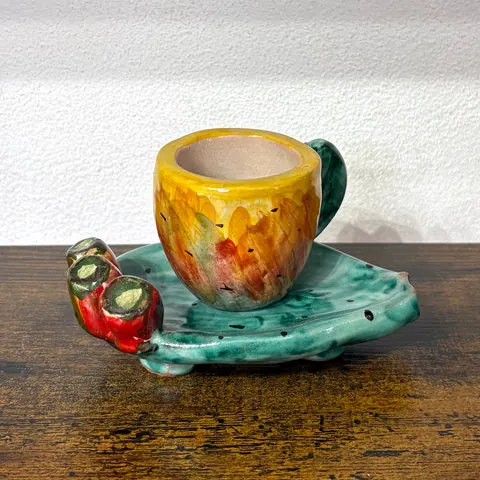 Prickly pear espresso cup, ceramic bomboniera from Caltagirone