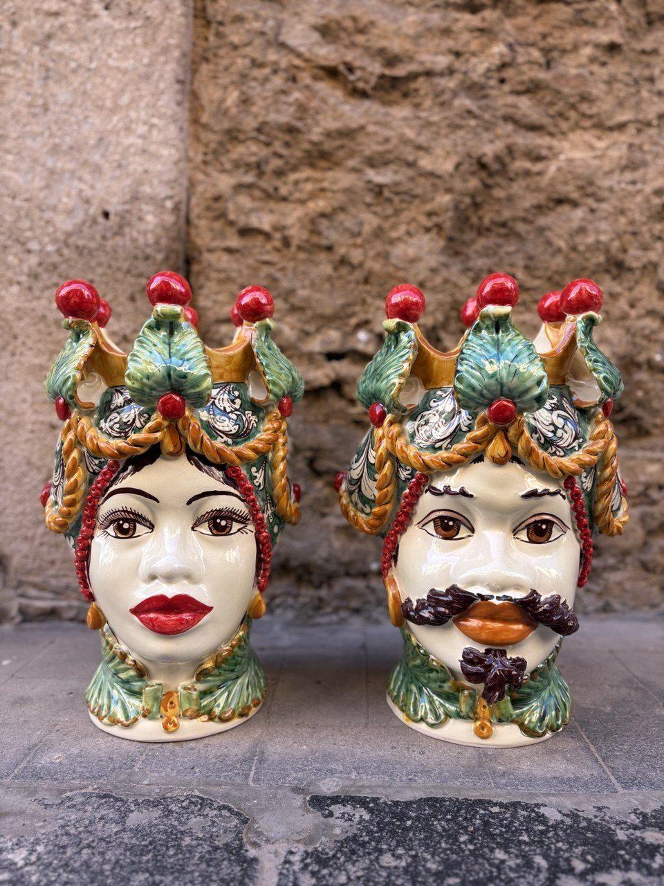 Coppia di Teste di Moro in ceramica di Caltagirone